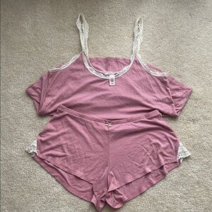 Victoria's Secret Pink Lace Trim Ribbed Pajama Set